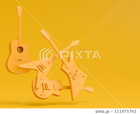 Set of electric acoustic guitars isolated on monochrome background. Set of electric acoustic guitars isolated on monochrome background. 111975761