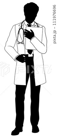 Doctor Man and Clipboard Medical Silhouette Person 111976696