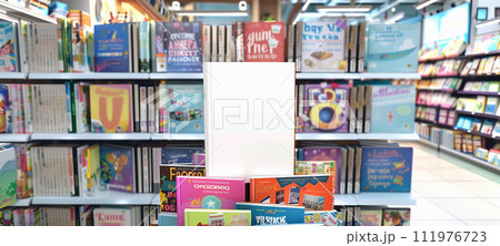 AI-generated content. Shelves with Children's Books in a Bookstore Mock Up 111976723