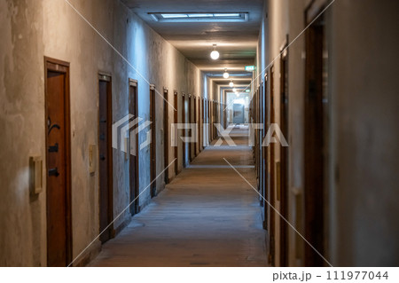 Dachau camp, the first concentration camp in Germany during World War II, historic buildings prison cells Dachau camp, the first concentration camp in Germany during World War II, historic buildings prison cells 111977044