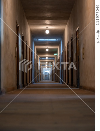 Dachau camp, the first concentration camp in Germany during World War II, historic buildings prison cells 111977046