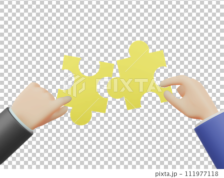3D illustration of hands holding puzzle pieces 3D illustration of hands holding puzzle pieces 111977118