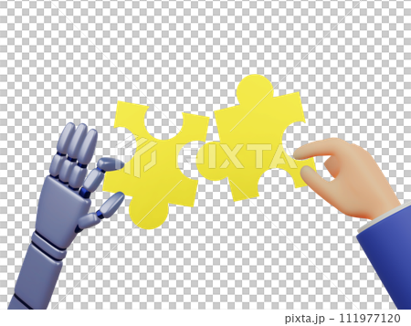 Illustration of a robot and a person holding pieces 111977120