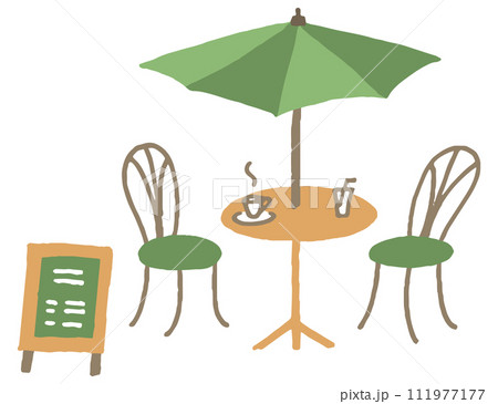 カフェテーブル パラソル カフェ看板 イラスト(グリーン) カフェテーブル パラソル カフェ看板 イラスト(グリーン) 111977177