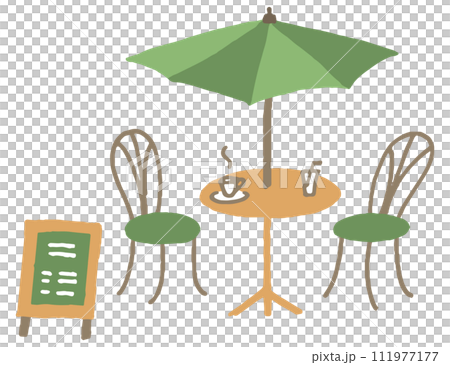 カフェテーブル パラソル カフェ看板 イラスト(グリーン) カフェテーブル パラソル カフェ看板 イラスト(グリーン) 111977177
