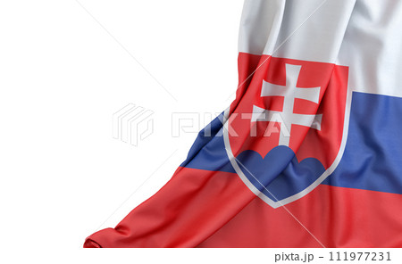 Flag of Slovakia over white background with empty space on the left. Isolated. 3D Rendering 111977231