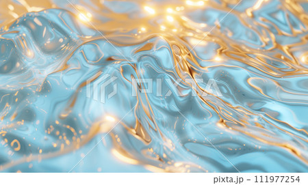 AI-generated content. Turquoise Blue with Gold Lights Abstract Water Background 111977254