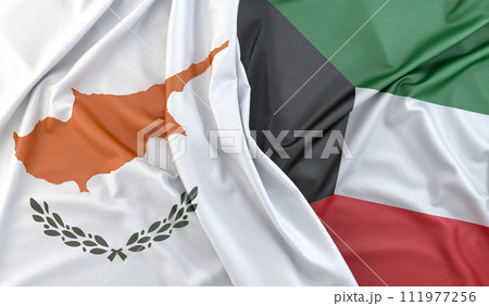 Ruffled Flags of Cyprus and Kuwait. 3D Rendering 111977256