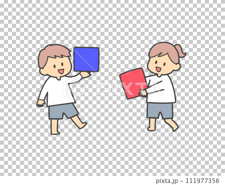kid with different colored blocks 111977356