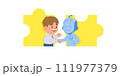 Human and AI Robot collaboration shaking hand in jigsaw puzzle. illustration vector cartoon character design on white background. Medical concept. 111977379