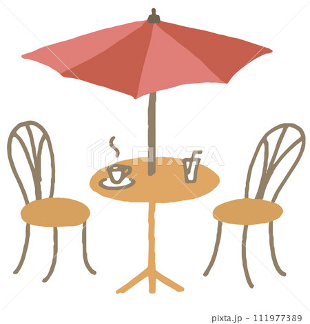 カフェテーブル　パラソル　イラスト（レッド） 111977389
