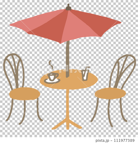カフェテーブル　パラソル　イラスト（レッド） 111977389