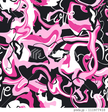 Seamless abstract pattern with fluid colorful waves. Love lettering. Vector artistic texture Seamless abstract pattern with fluid colorful waves. Love lettering. Vector artistic texture 111977410