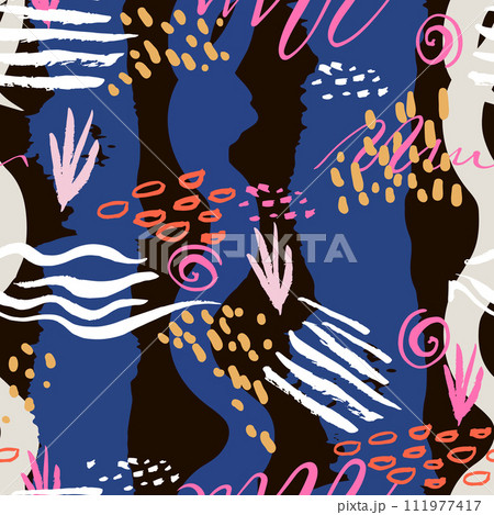 Seamless artistic patterns with hand drawn brush strokes and textures. Modern fashion creative background. Vector illustration Seamless artistic patterns with hand drawn brush strokes and textures. Modern fashion creative background. Vector illustration 111977417