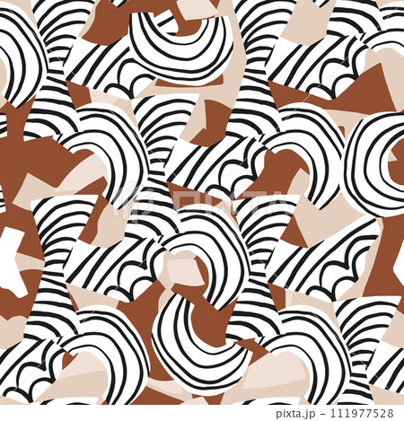 Abstract seamless texture with hand drawn shapes. Modern geometric artistic pattern. Vector background 111977528