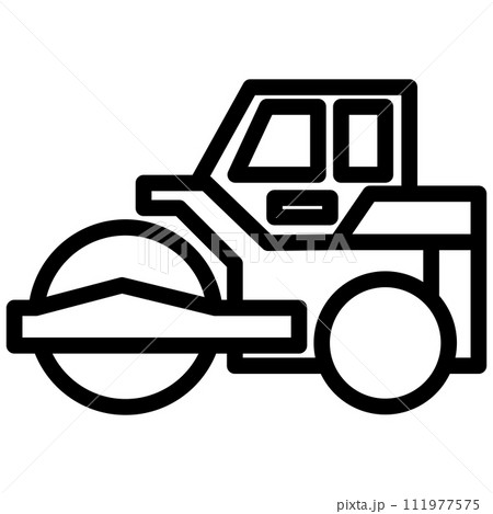 線画乗り物アイコンイラスト　ロードローラー 111977575