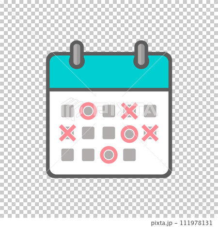 圓圈和十字標記以及日曆圖示 - 用於日程、日曆和日程調整的圖像材料 111978131