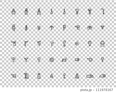 様々な作業道具の線画アイコンセット 111978167