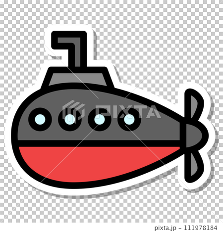 ステッカー乗り物アイコンイラスト 潜水艦 ステッカー乗り物アイコンイラスト 潜水艦 111978184