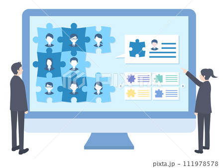 ビジネスのチームに適した人材を検討している2人の男女 ビジネスのチームに適した人材を検討している2人の男女 111978578