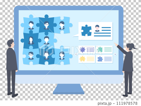 ビジネスのチームに適した人材を検討している2人の男女 ビジネスのチームに適した人材を検討している2人の男女 111978578