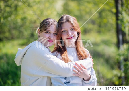Portrait of two high school girls. Portrait of two high school girls. 111978750