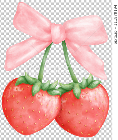 Coquette Strawberry Watercolor Pink Ribbon 111979194