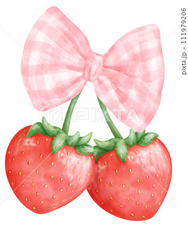Coquette Strawberry Watercolor Pink Ribbon Coquette Strawberry Watercolor Pink Ribbon 111979206