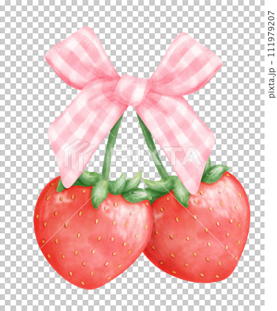 Coquette Strawberry Watercolor Pink Ribbon 111979207