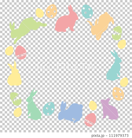 うさぎとイースターエッグのフレーム背景 111979373