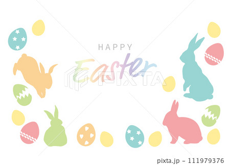 うさぎとイースターエッグのフレーム背景 うさぎとイースターエッグのフレーム背景 111979376