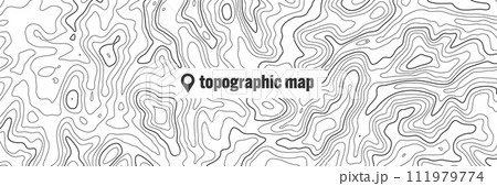 Topographic map with contour lines. Geographic terrain grid, relief height elevation. Ground path pattern. Travel and navigation, cartography design element. Vector illustration Topographic map with contour lines. Geographic terrain grid, relief height elevation. Ground path pattern. Travel and navigation, cartography design element. Vector illustration 111979774