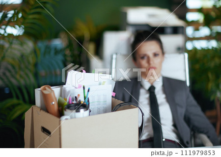 Modern 40 years old woman worker in green office Modern 40 years old woman worker in green office 111979853
