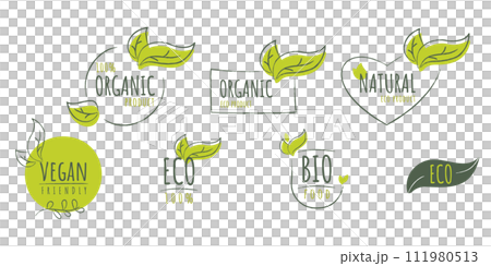 Bio, eco, organic, vegan and natural labels set Bio, eco, organic, vegan and natural labels set 111980513