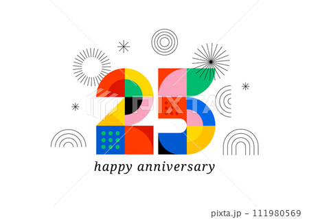 Anniversary concept design. Modern geometric style. Fireworks and celebration colorful background Anniversary concept design. Modern geometric style. Fireworks and celebration colorful background 111980569