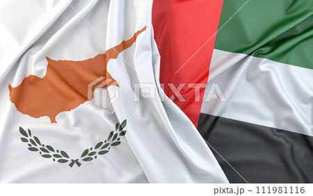 Ruffled Flags of Cyprus and United Arab Emirates. 3D Rendering 111981116