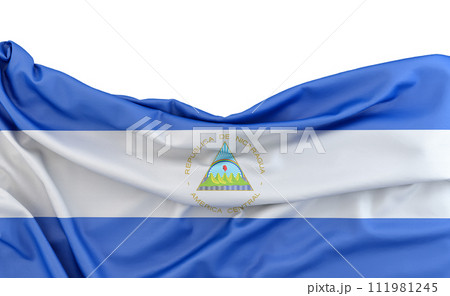 Flag of Nicaragua isolated on white background with copy space above. 3D rendering 111981245