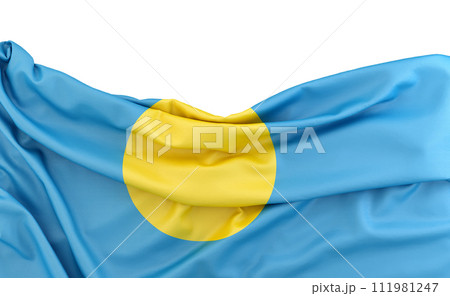 Flag of Palau isolated on white background with copy space above. 3D rendering 111981247