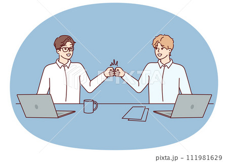 Two man managers bang their fists celebrating successful completion of deal Two man managers bang their fists celebrating successful completion of deal 111981629