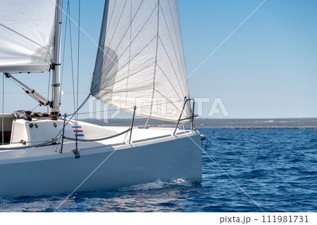 Close-up of a bow of a sporting yacht 111981731