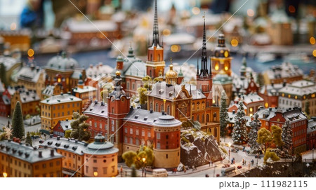 Miniature city with old houses. Abstract old town 111982115