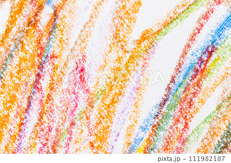 Multi color hand crayon drawing 111982187
