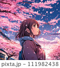 桜を見上げる女子高生 111982438