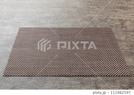 Perspective view of grey tablecloth for food on cement background. Empty space for your design Perspective view of grey tablecloth for food on cement background. Empty space for your design 111982597