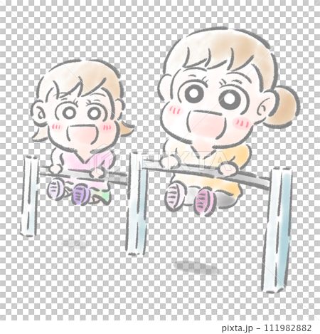 Child playing with horizontal bar, watercolor touch Child playing with horizontal bar, watercolor touch 111982882