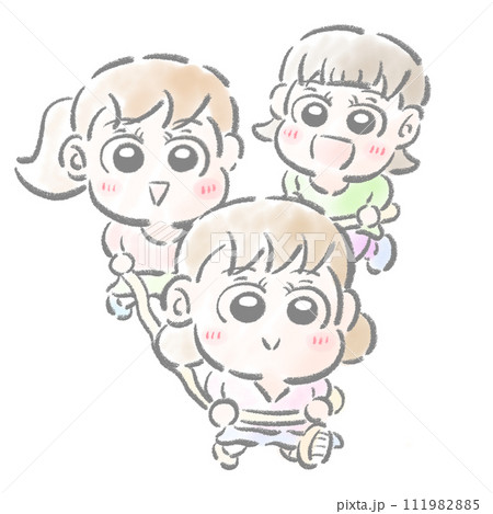 電車ごっこをしてる子供 水彩タッチ 電車ごっこをしてる子供 水彩タッチ 111982885