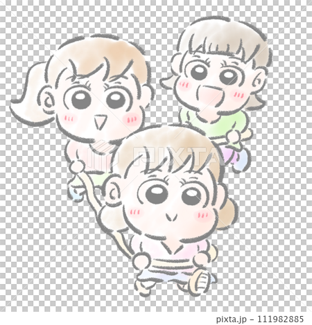 電車ごっこをしてる子供 水彩タッチ 電車ごっこをしてる子供 水彩タッチ 111982885