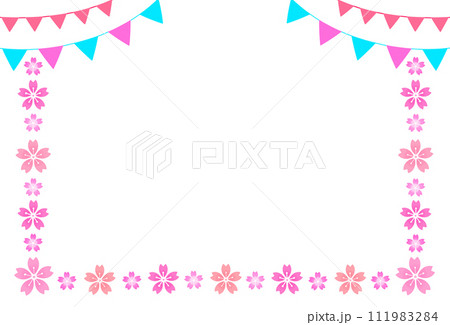 桜とガーランドのフレーム　飾り枠 111983284