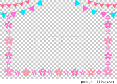 桜とガーランドのフレーム　飾り枠 111983284