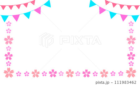 桜とガーランドのフレーム　飾り枠　16:9 111983462
